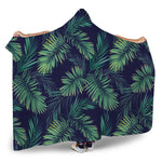 Dark Tropical Palm Leaf Pattern Print Hooded Blanket