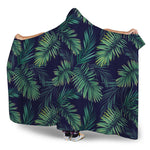 Dark Tropical Palm Leaf Pattern Print Hooded Blanket