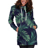 Dark Tropical Palm Leaf Pattern Print Hoodie Dress GearFrost