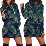 Dark Tropical Palm Leaf Pattern Print Hoodie Dress GearFrost