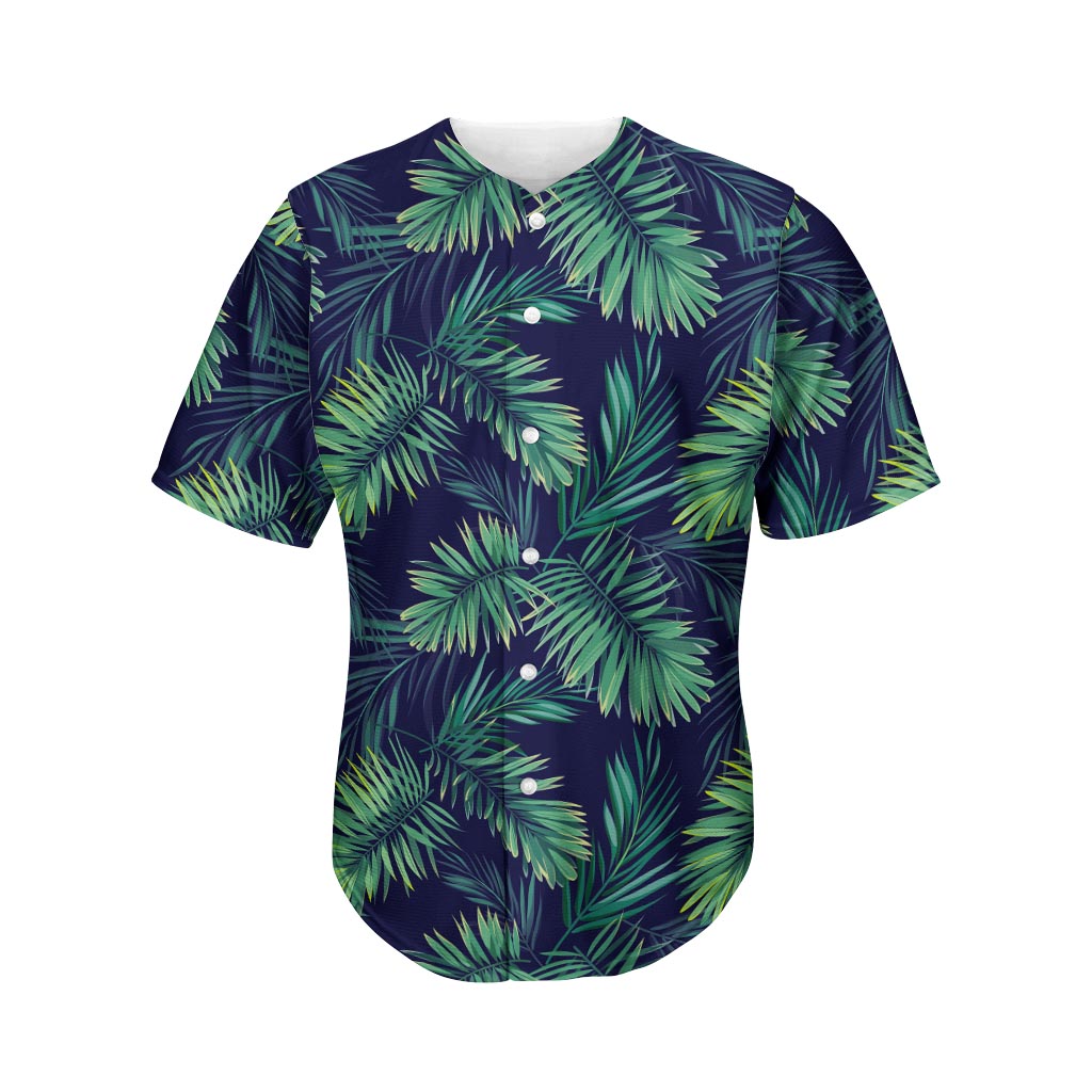 Dark Tropical Palm Leaf Pattern Print Men's Baseball Jersey