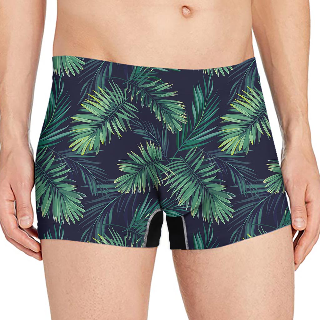 Dark Tropical Palm Leaf Pattern Print Men's Boxer Briefs