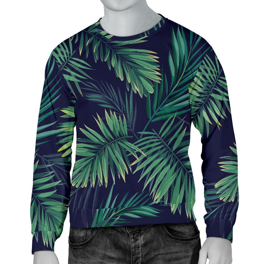 Dark Tropical Palm Leaf Pattern Print Men's Crewneck Sweatshirt GearFrost