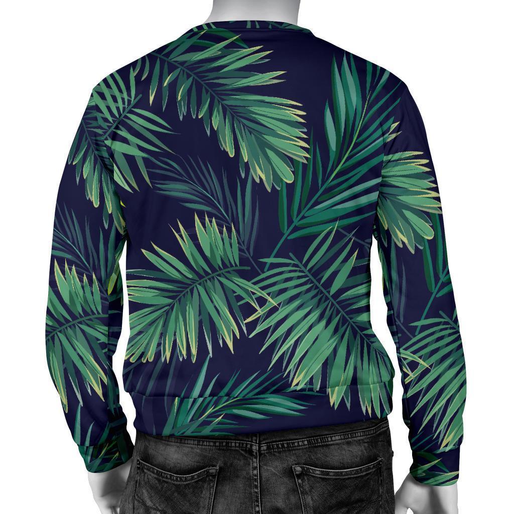 Dark Tropical Palm Leaf Pattern Print Men's Crewneck Sweatshirt GearFrost