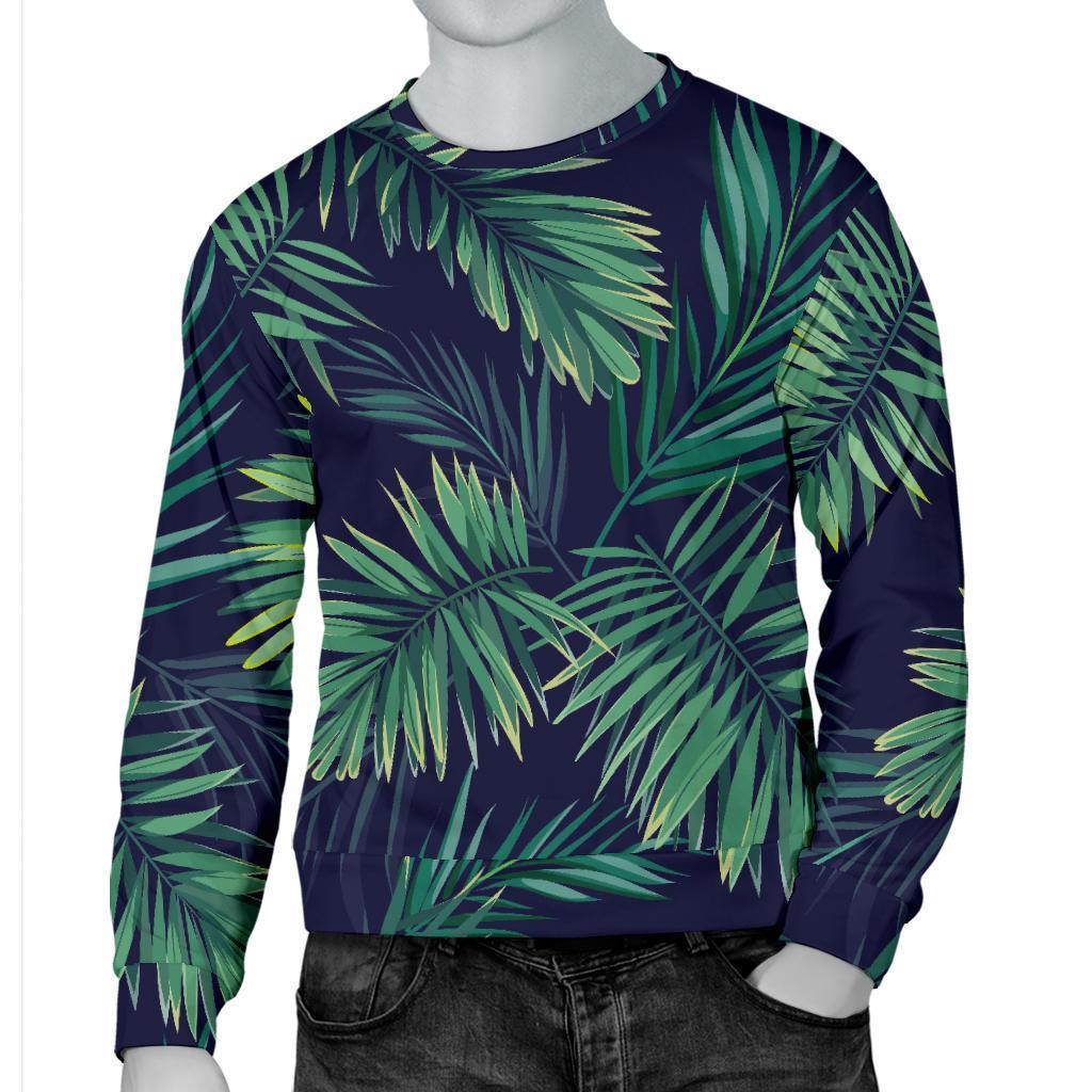 Dark Tropical Palm Leaf Pattern Print Men's Crewneck Sweatshirt GearFrost