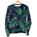 Dark Tropical Palm Leaf Pattern Print Men's Crewneck Sweatshirt