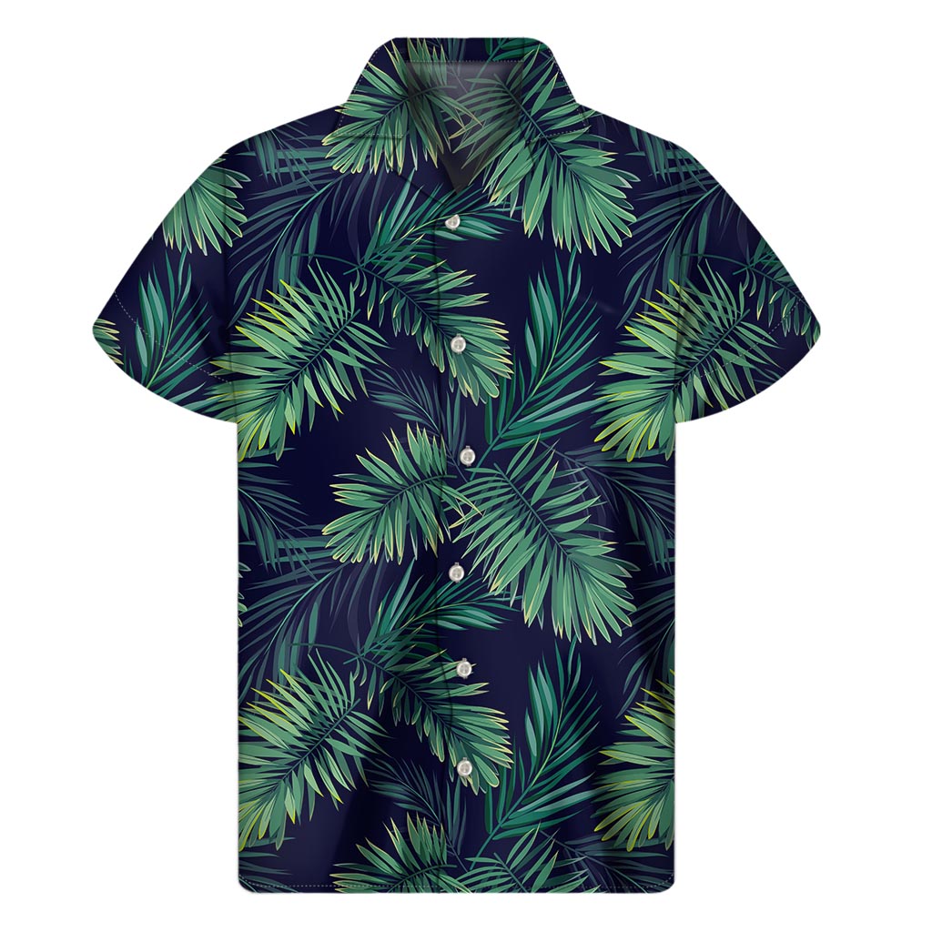 Dark Tropical Palm Leaf Pattern Print Men's Short Sleeve Shirt