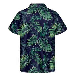 Dark Tropical Palm Leaf Pattern Print Men's Short Sleeve Shirt