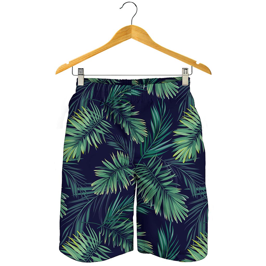 Dark Tropical Palm Leaf Pattern Print Men's Shorts