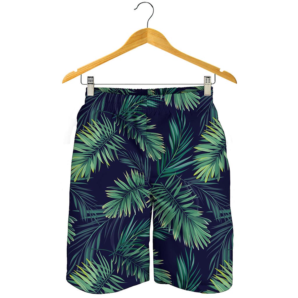 Dark Tropical Palm Leaf Pattern Print Men's Shorts