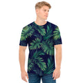 Dark Tropical Palm Leaf Pattern Print Men's T-Shirt