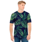 Dark Tropical Palm Leaf Pattern Print Men's T-Shirt
