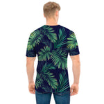Dark Tropical Palm Leaf Pattern Print Men's T-Shirt