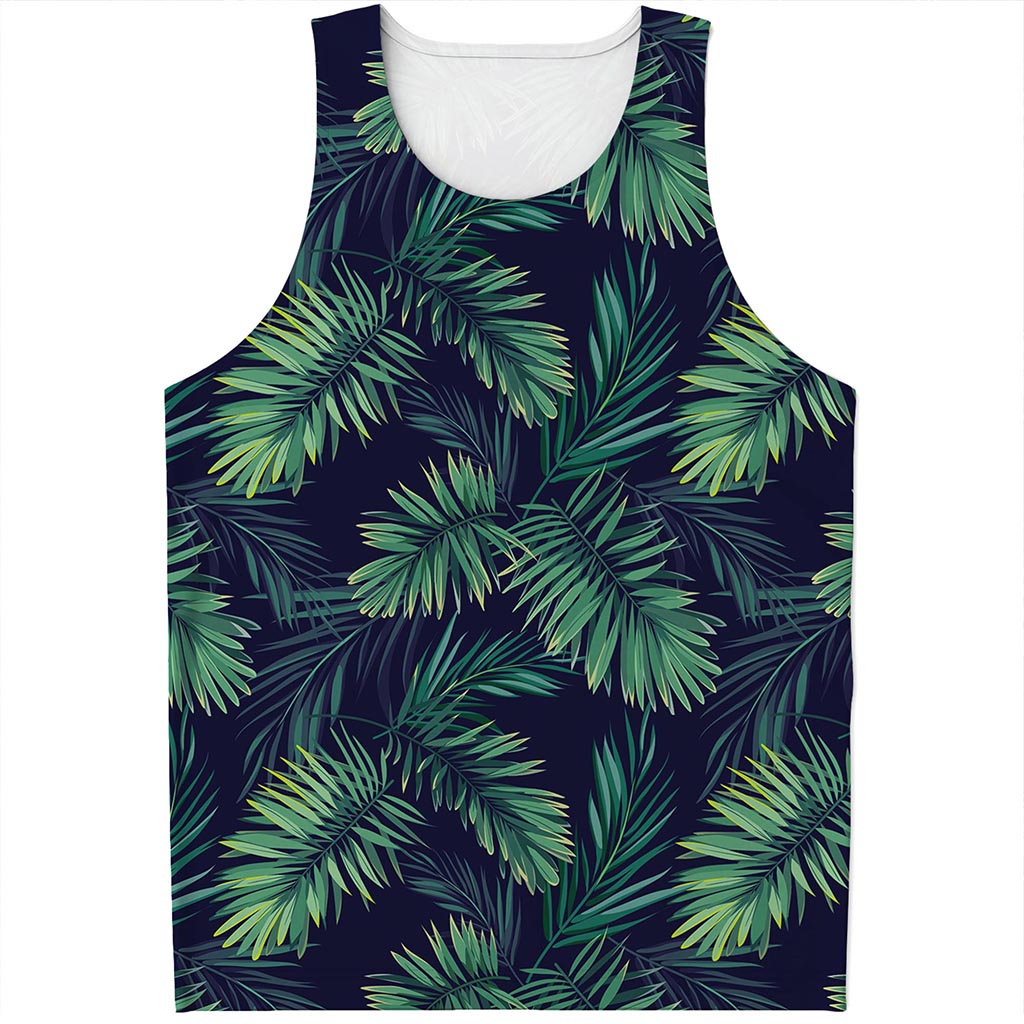 Dark Tropical Palm Leaf Pattern Print Men's Tank Top