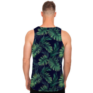 Dark Tropical Palm Leaf Pattern Print Men's Tank Top