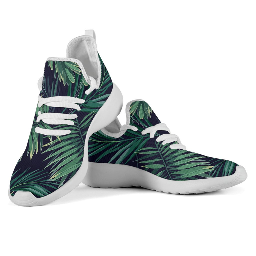 Dark Tropical Palm Leaf Pattern Print Mesh Knit Shoes GearFrost