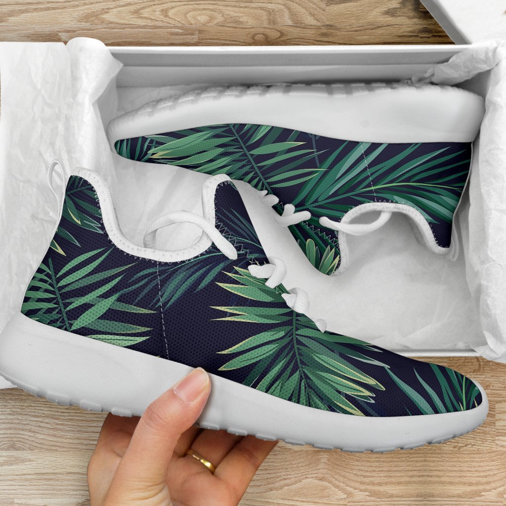 Dark Tropical Palm Leaf Pattern Print Mesh Knit Shoes GearFrost