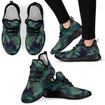 Dark Tropical Palm Leaf Pattern Print Mesh Knit Shoes GearFrost