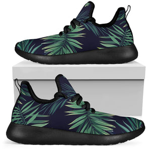 Dark Tropical Palm Leaf Pattern Print Mesh Knit Shoes GearFrost