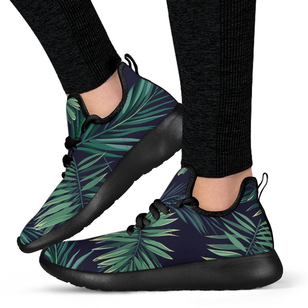 Dark Tropical Palm Leaf Pattern Print Mesh Knit Shoes GearFrost