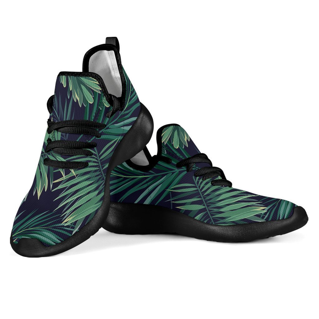 Dark Tropical Palm Leaf Pattern Print Mesh Knit Shoes GearFrost