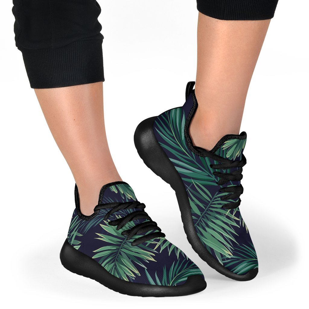 Dark Tropical Palm Leaf Pattern Print Mesh Knit Shoes GearFrost