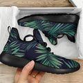 Dark Tropical Palm Leaf Pattern Print Mesh Knit Shoes