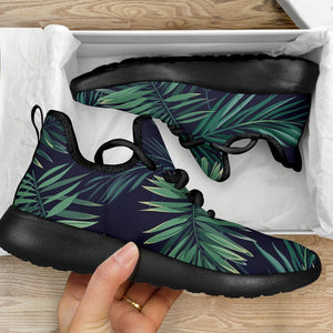 Dark Tropical Palm Leaf Pattern Print Mesh Knit Shoes GearFrost