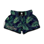 Dark Tropical Palm Leaf Pattern Print Muay Thai Boxing Shorts