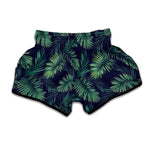 Dark Tropical Palm Leaf Pattern Print Muay Thai Boxing Shorts