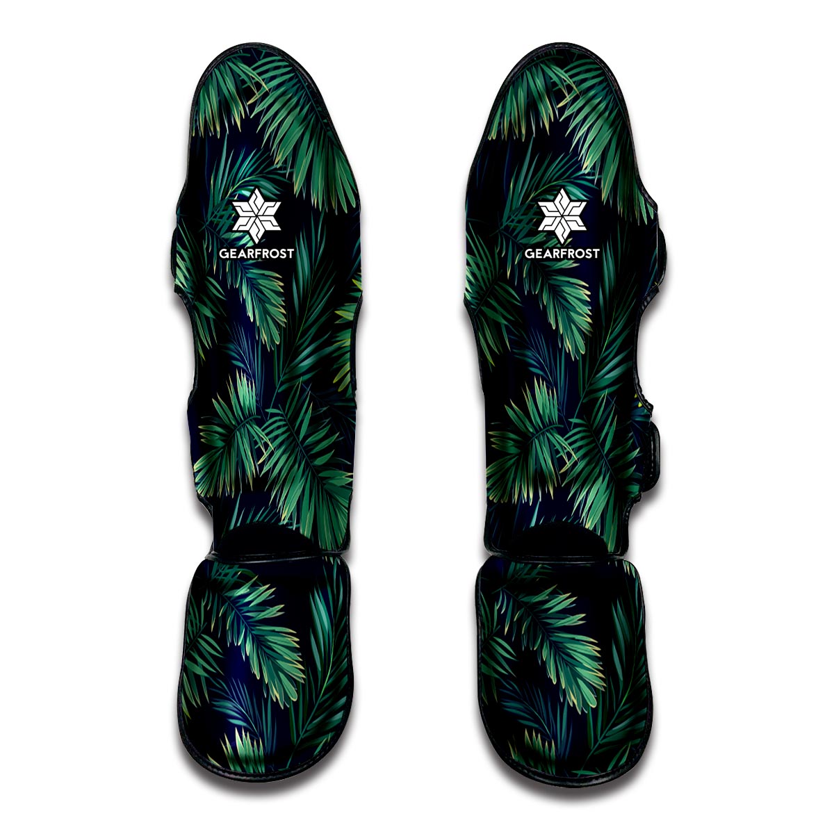 Dark Tropical Palm Leaf Pattern Print Muay Thai Shin Guard