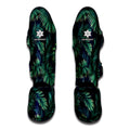 Dark Tropical Palm Leaf Pattern Print Muay Thai Shin Guards