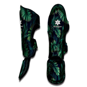 Dark Tropical Palm Leaf Pattern Print Muay Thai Shin Guard