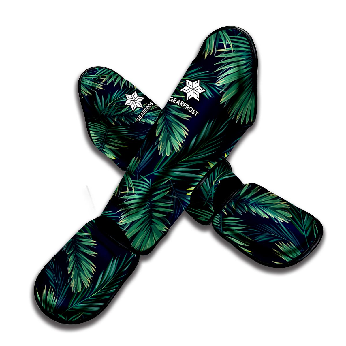 Dark Tropical Palm Leaf Pattern Print Muay Thai Shin Guard