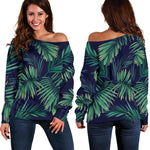 Dark Tropical Palm Leaf Pattern Print Off Shoulder Sweatshirt GearFrost