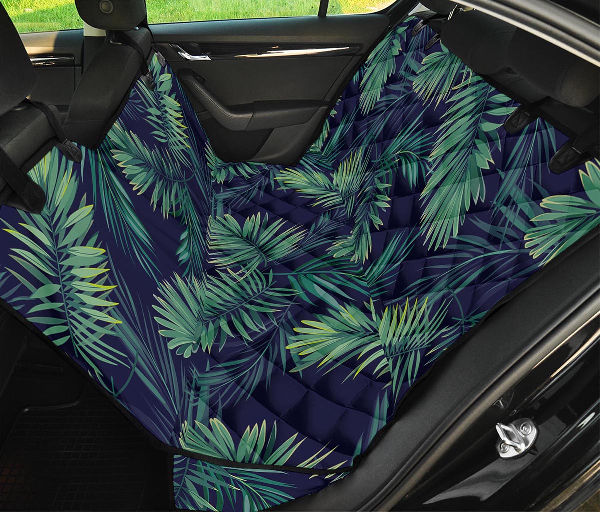 Dark Tropical Palm Leaf Pattern Print Pet Car Back Seat Cover