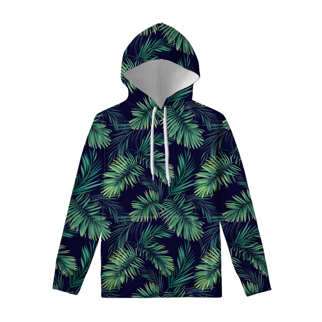 Dark Tropical Palm Leaf Pattern Print Pullover Hoodie