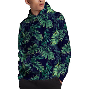 Dark Tropical Palm Leaf Pattern Print Pullover Hoodie