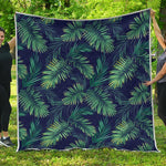 Dark Tropical Palm Leaf Pattern Print Quilt