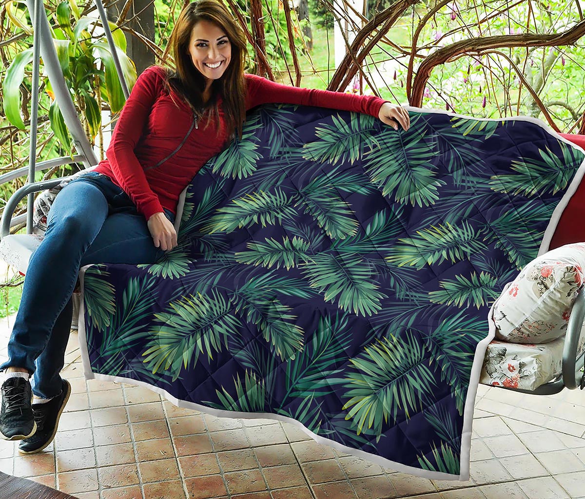 Dark Tropical Palm Leaf Pattern Print Quilt