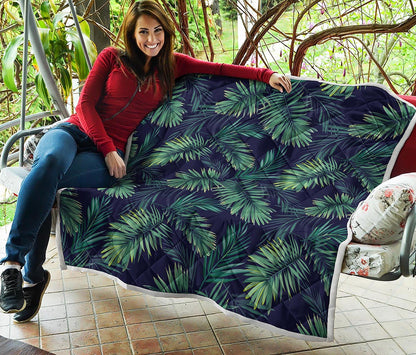 Dark Tropical Palm Leaf Pattern Print Quilt