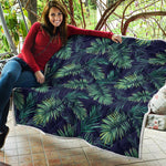 Dark Tropical Palm Leaf Pattern Print Quilt