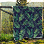 Dark Tropical Palm Leaf Pattern Print Quilt