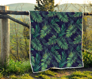 Dark Tropical Palm Leaf Pattern Print Quilt