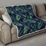 Dark Tropical Palm Leaf Pattern Print Quilt