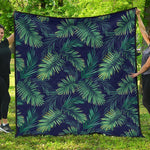 Dark Tropical Palm Leaf Pattern Print Quilt