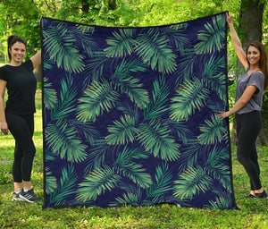 Dark Tropical Palm Leaf Pattern Print Quilt