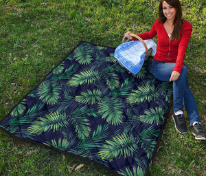 Dark Tropical Palm Leaf Pattern Print Quilt