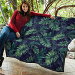 Dark Tropical Palm Leaf Pattern Print Quilt