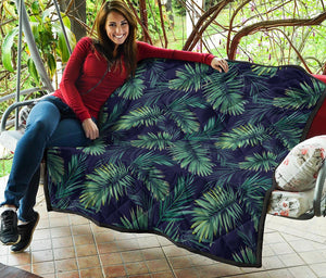 Dark Tropical Palm Leaf Pattern Print Quilt